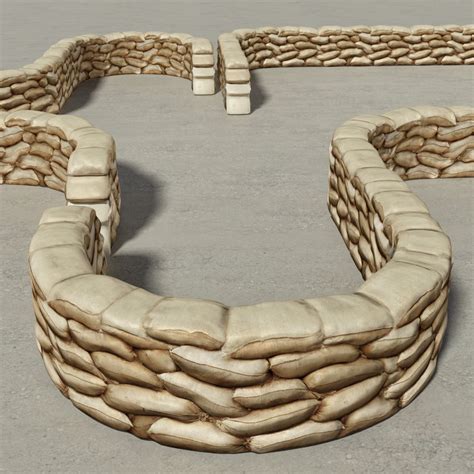 Sandbags Wall Construction Kit 3D Model Game ready .fbx .ma .mb ...