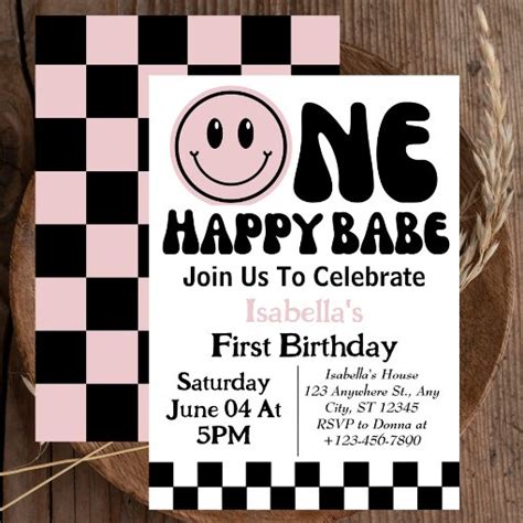 One Happy Babe Girl St Birthday Invitation Zazzle