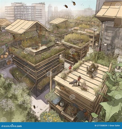 Rooftop Bee Farm stock illustration. Illustration of create - 277358039