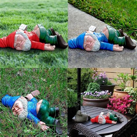 Funny Drunk Dwarf Resin Garden Gnome Statues Lying Down Decoration