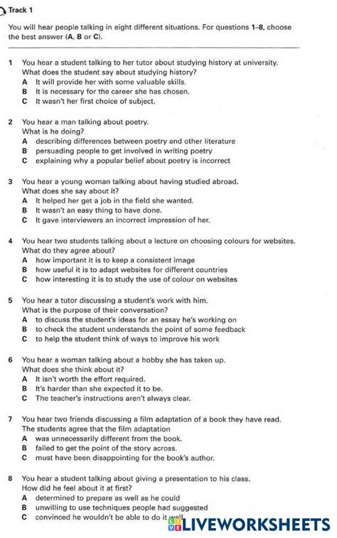 B2 Level Listening Part 1 Live Worksheets