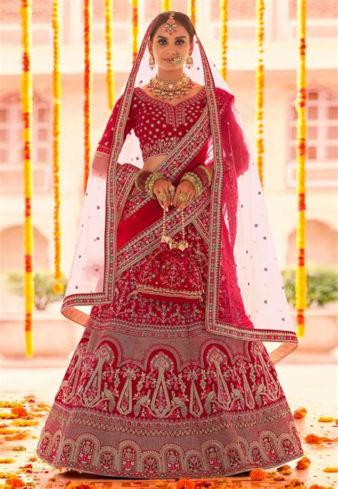 Maroon Velvet Bridal Lehenga Choli