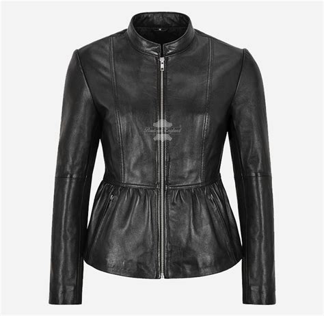 Shirred Waist Ladies Leather Glamour Jacket Black Real Leather Jacket Boutique England