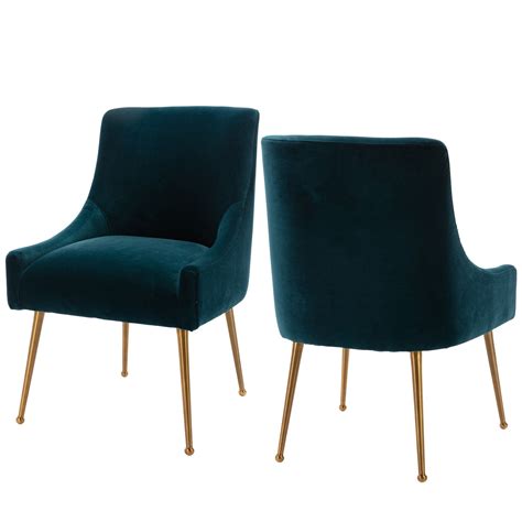 Gigi Blue Velvet Dining Room Chair With Gold Metal Legs Set Of 2 By