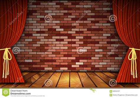 Red curtains on brick wall stock vector. Illustration of performance ...