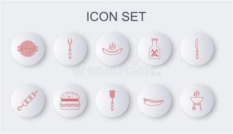 Set Line Barbecue Grill Grilled Shish Kebab Sausage Hot Chili Pepper Pod With Sausage Fork