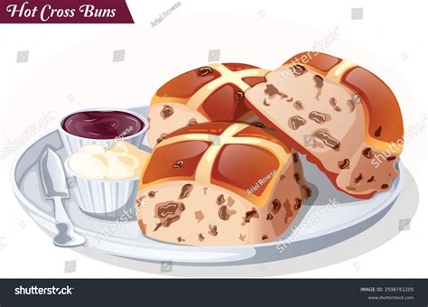Hot Cross Buns Butter Jam Plate Stock Vector Royalty Free Shutterstock