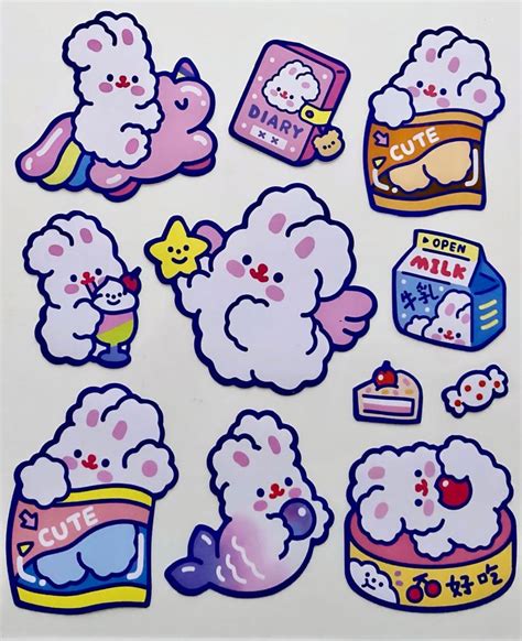 Milk Joy Fluffy Rabbit Cute Kawaii Large Stickers Etsy UK Cute Easy