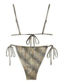 Zaful Disco Snakeskin Leopard Glossy Coated Tanga Bikini Swimwear In