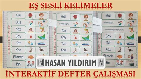 Eş Sesli Kelimeler İnteraktif Defter Çalışması Resimli ve Örnek