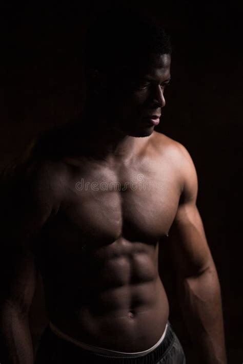 Handsome African Bodybuilder Man With Naked Muscular Torso Sport Concept Stock Photo Image