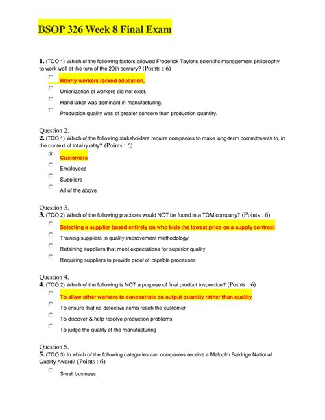 SOLUTION Devry University Bsop 326 Week 8 Final Exam Total Quality