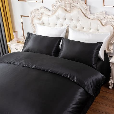 Black Silk Duvet Cover Set Bed Sheet Silk Pillowcase Faux Etsy