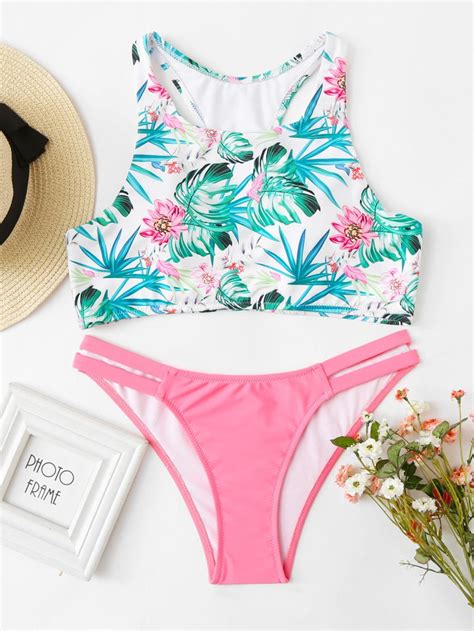 Shop Tropical Print Cut Out Side Bikini Set Online Shein Offers