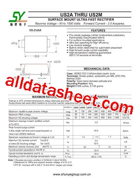 US2M Datasheet PDF Shunye Enterprise