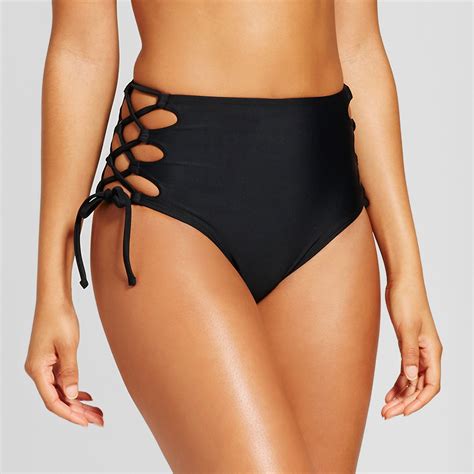 Women S Lace Up Cheeky High Waist Bikini Bottom Xhilaration Black M