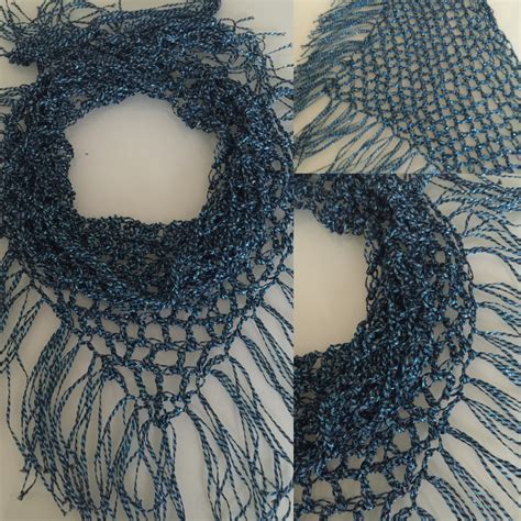 Metallic Blue Ribbon Yarn Scarf Ladder Yarn Scarf by TheHookster