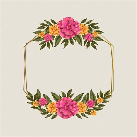 Free Vector Spring Season Frame With Pink And Golden Flowers