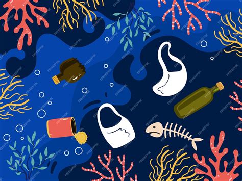 Premium Vector | Polluted sea ocean plastic waste garbage trash