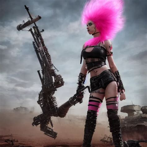 Realistic Beautiful Apocalyptic Woman With Pink Stable Diffusion