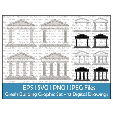 greek temple architecture building vector clipart set outline