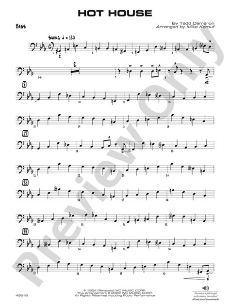 Hot House String Bass String Bass Part Digital Sheet Music Download