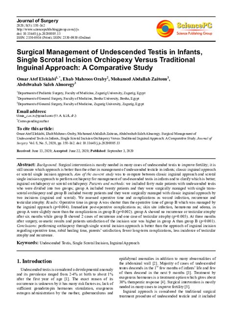 Pdf Surgical Management Of Undescended Testis In Infants Single