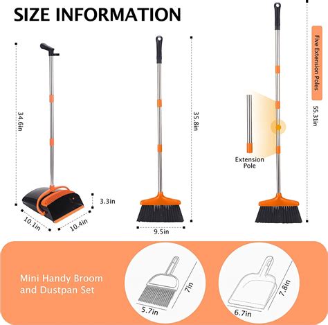 Xxxflower Upgraded Dustpan And Broom Set Long Handle Stainless Steel Poles Black And Orange 1