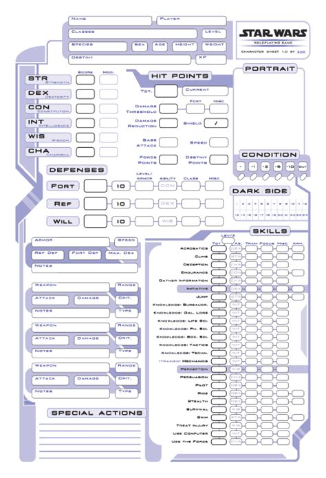 Star Wars Ffg Form Fillable Character Sheet Printable Forms Free Online