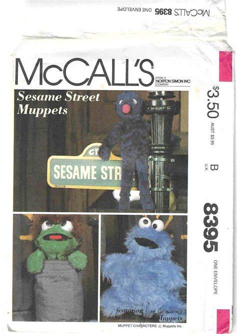 Sesame Street Muppets Grover, Oscar, Cookie Monster Pattern Mccall's Crafts 8395. Stuffed Animal ...