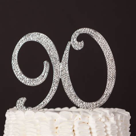 90 Cake Topper Silver Bday 90th Birthday Decorations Birthday