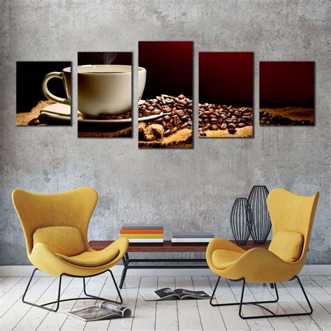 Coffee Beans Canvas Wall Art White Coffee Mug Canvas Print Brown