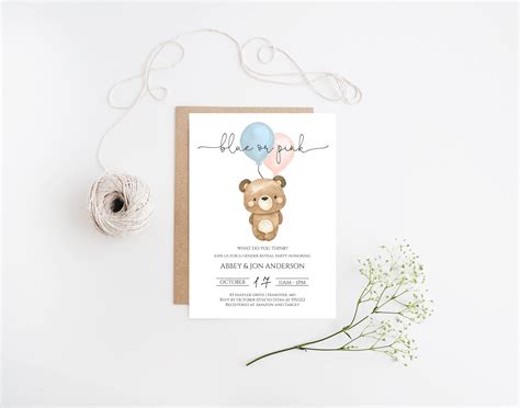 Teddy Bear Gender Reveal Invitation Pink Or Blue Gender Etsy Australia