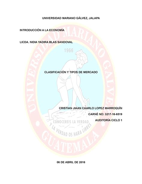 Clasificacion Y Tipos De Mercado Universidad Mariano G Lvez Jalapa