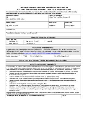 Lateral Transfer Voluntary Demotion Request Doc Template Pdffiller