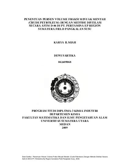 Penentuan Persen Volume Fraksi Minyak Mentah Crude Petroleum Dengan