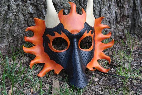 Fiery Black Dragon Mask Etsy