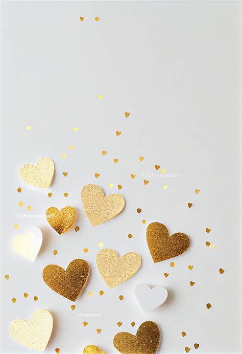 Gold Valentines Day Greetings White Background