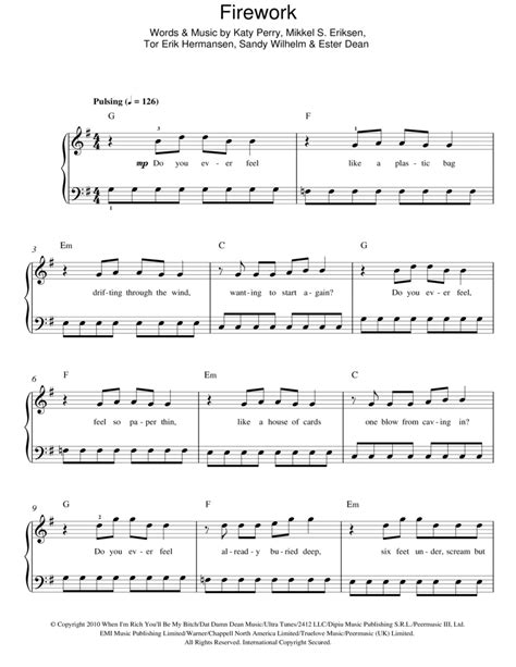 Firework By Katy Perry Easy Piano Digital Sheet Music Sheet Music