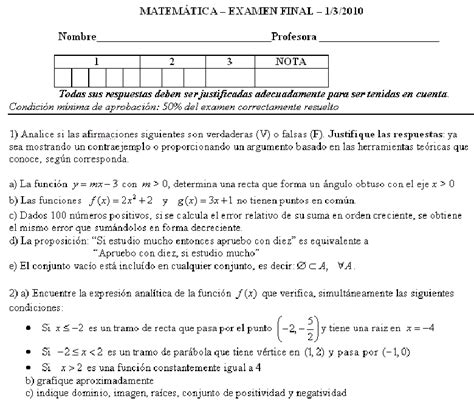 Instituto de Tecnologia ORT Matemática Examen Final 2010