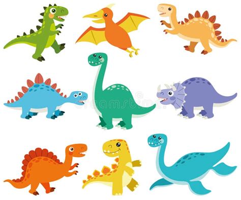 Conjunto De Personagens De Dinossauros De Desenho Animado Ilustração ...