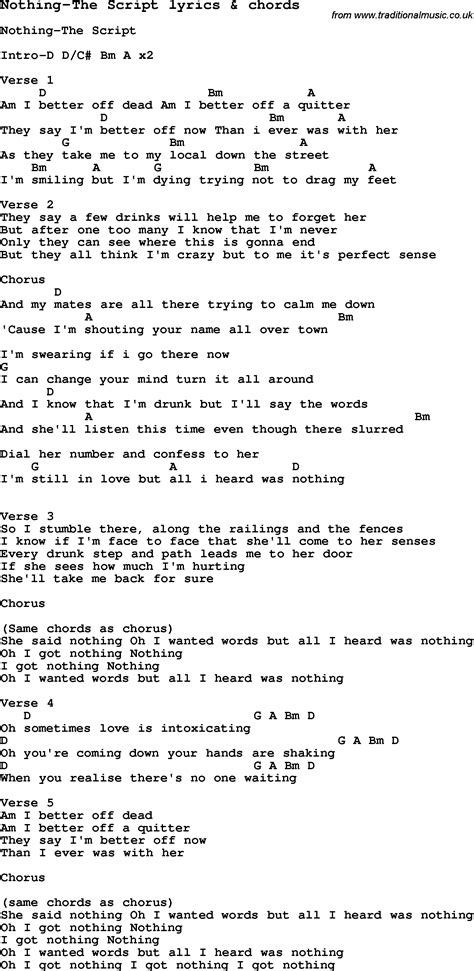 Love Song Lyrics for:Nothing-The Script with chords.