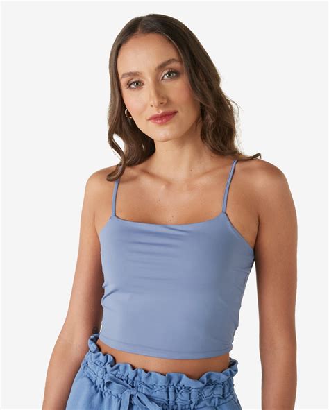 Riachuelo Top Cropped Feminino B Sico Al A Fina Microfibra Lisa Azul