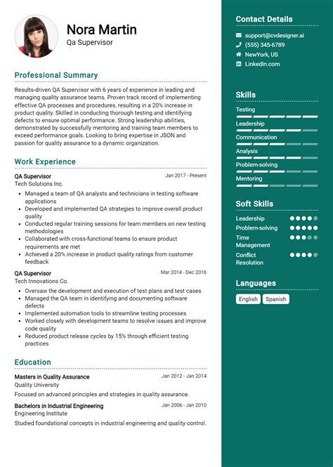 Qa Supervisor Resume Example For 2024 Best Writing Guide Cvdesignerai