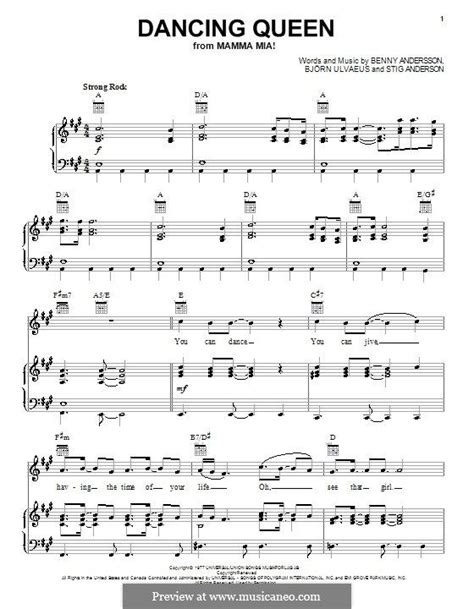 Dancing Queen From Mamma Mia Mamma Mia Piano Sheet Music Sheet Music