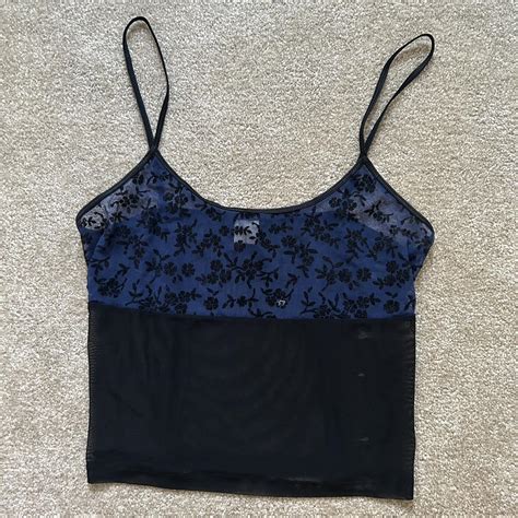 Vintage Lingerie Tank Top See Through Blue Lace Top Depop