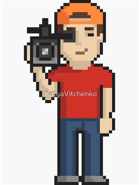 Cameraman Pixel Art On White Background Sticker By Katyavitchenko