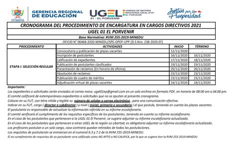 Cronograma Del Procedimiento De Encargatura De Cargos Directivos