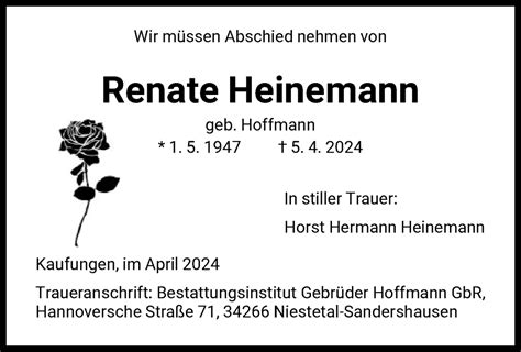 Traueranzeigen Von Renate Heinemann Trauer Hna De