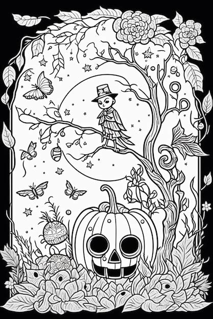 Un Coloriage Avec Une Citrouille D halloween Et Une Sorcière Sur Un